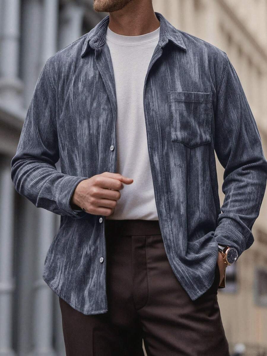 Camicia a maniche lunghe con costine alla moda da uomo, giacca casual sofisticata per primavera e autunno