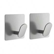 2pcs Adhesive Towel Hooks/Bathroom Wall Hooks - Black/Silver Heavy Duty Self-Adhesive Hooks, Can Be Stuck On Bedroom, Kitchen Doors To Hang Bathrobes, Coats, Clothes, Towel/Coat Hooks, Wall Hooks, Stick On Bathroom Or Kitchen, Stainless Steel Material, 4pcs Set, Home Decor, Valentine's Day Gift, 2026 Essential - Multicolor - View 14