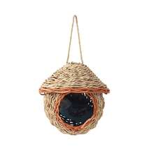 1pc Handwoven Grass Bird Nest, Spherical Open Birdhouse, Parrot Warm Nest, Yard Decor, Suitable For All Seasons, Random Color, Natural Material Color Variation Is Normal