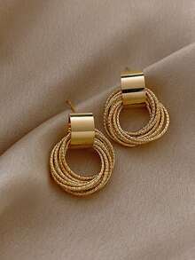 Women's Hollow Circle Earrings, Multi-Layer Wrapped Design, Elegant Jewelry Accessory Suitable For Party And Halloween