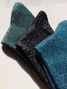 5 pares de calcetines de mujer para otoño/invierno, tonos de color oscuro, calcetines de media caña con hilo plateado sexy, estilo europeo y americano