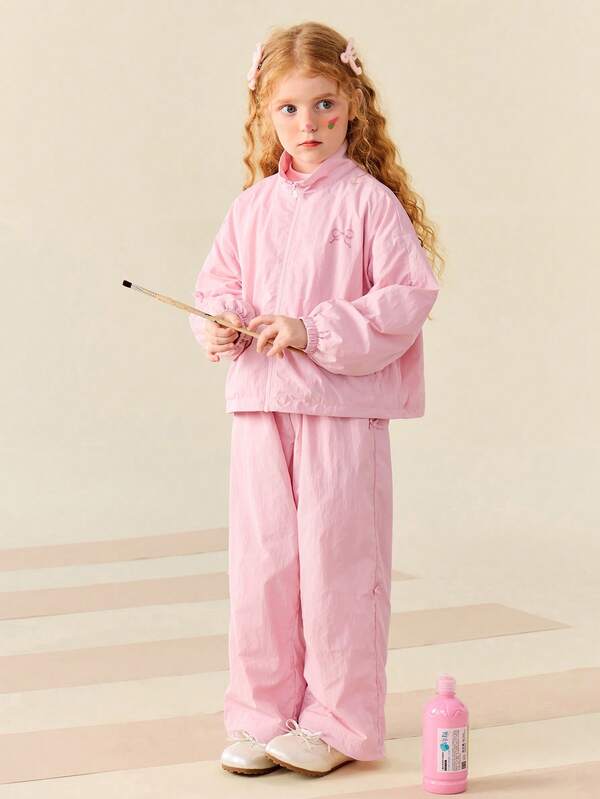 mini bala Girls Cute Bow Two Pieces Set Loose Top And Pants Soft Comfortable Stylish