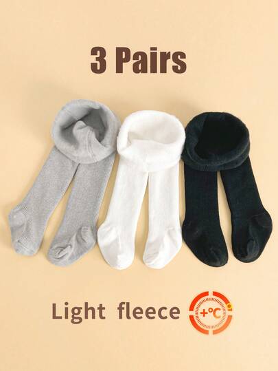 3条装婴儿幼儿保暖打底裤，带内衬，适合女童 - 纯色/条纹，非常适合寒冷天气穿着