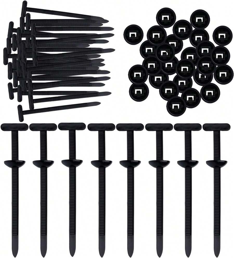 50/100/200个通用扎带，汽车拉链夹，塑料紧固扎带，固定工具，车身夹，露营扎带，伸缩扣 - 黑色 - 查看 1