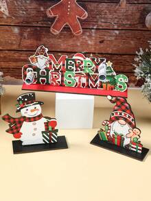 1 set Adorno de madera navideño, diseño de muñeco de nieve, Papá Noel y hombre de jengibre a cuadros rojos y negros, decoración de mesa navideña, decoración de escritorio para fiesta de Navidad, decoración navideña, decoración del hogar, regalo de Navidad, regalo conmemorativo para un ser querido, decoración festiva, decoración de estilo granja, decoración de mesa de cocina, regalo de Navidad creativo DIY, decoración navideña