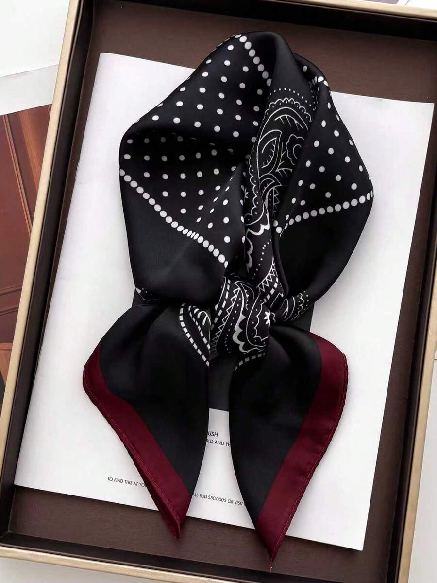 1pc Paisley Print Faux Silk Men's Bandana, Versatile Neck Scarf, Headband, Decoration - Black - View 1