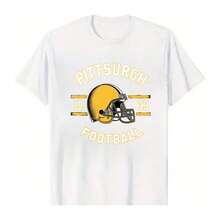 Men's Vintage Football Shirt With 1933 Distred Helmet Graphic, Classic Fit Soft Cotton Casual Tee, Perfect For Everyday Wear Or Gift For Football Fans, All-Day Comfort Tshirt - 白色 - 查看 5