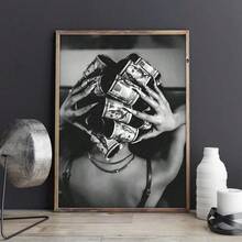 1 件无框《头上有钱的女人》时尚奢华时尚海报，黑白艺术，墙面装饰帆布海报 - 艺术印刷品，适合卧室、客厅、厨房、墙面装饰 - 彩色 - 查看 4