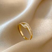 1 pieza Anillo chapado en oro de 18K de cobre con circonita, ajustable, de estilo coreano de moda para mujer