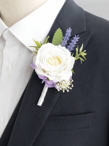 1Pc Premium Groom/Bridesmen Artificial Rose Boutonniere ,Handmade Wedding Bouquet For Men, Accessories For Wedding/Graduation/Prom