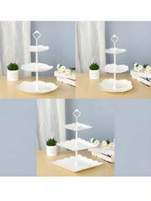 10pcs European Style 3-Tier Cake Stand, Plastic White Dessert Display Set For Afternoon Tea, Wedding, Baby Shower, Party, Includes 4pcs Cake Plate, 3pcs Cupcake Stand, 6pcs Dessert Tray