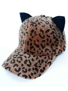 Gorra de béisbol con estampado de leopardo vintage para mujer, gorra con cierre a presión de felpa cálida, estilo coreano versátil para protección solar, otoño/invierno