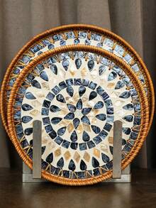 1pc Ins Style Natural Handwoven Minimalist Forest Rattan Storage Tray, Round Creative Woven Tray, Multifunctional Snack Plate, Jewelry Organizer Tray, Suitable For Home Decor, Bedroom Storage, Dining Table Food Arrangement, Can Hold Coffee, Bread, Fruits And Other Items To Enhance Living Quality