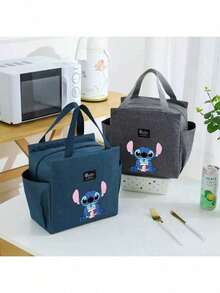 Adorable bolsa de almuerzo aislada con diseño de Stitch - Portador térmico de alimentos de doble bolsillo con grueso papel de aluminio, mantiene las comidas calientes para la escuela, de vuelta a la escuela, útiles escolares, oficina y actividades al aire libre | Colección