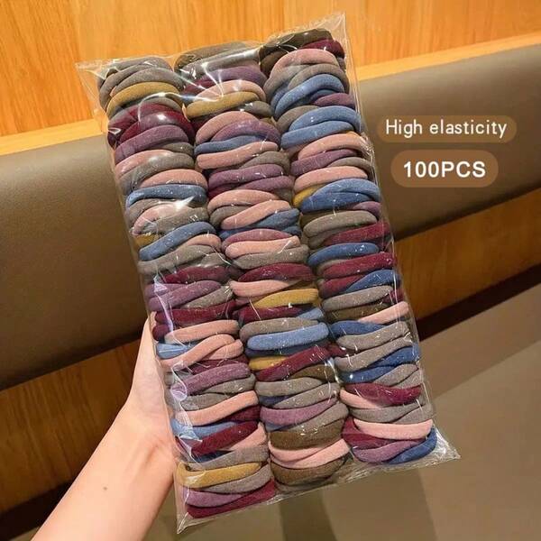 100pcs Solid Color Elastic Hair Ties, High Elasticity No Damage, Versatile Casual Style, Women Hair Accessories, Suitable For Ponytails And Braids. Suitable For Daily Casual And Outdoor Wear, All Season Hair Accessories, School Supplies, Autumn Accessories, Halloween/ Christmas Hair Decorations. Ponytail Holders, Hair Ties, Hair Bands, Mixed Color (Red, Brown, Black),Gifts,Travel,Gifts For Women,Hair Stuff,Stocking Stuffers