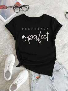 Imperfect Heart Graphic T-Shirt, 220g Cotton Casual Summer T-Shirt with Round Neck and Short Sleeves (1 Piece)