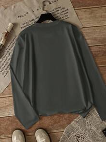 女士宽松长袖T恤，新款汗衫 - 深灰色 - 查看 6