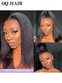 OQ Hair Wear And Go Glueless Kinky Straight 360 Transparent Lace Invisi-Drawstring Flexible Fit Wig Natural Hairline 180% Density 14-26 Inch Pre-Bleached Tiny Knots Hair With Gifts And Quick Ship Items Pre-Cut Unprocessed Real Hair Stylish Natural Looking Young For Women Friendly - SNatural - View 1
