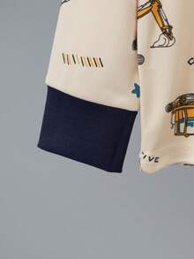 2pcs/Set Toddler Boys Cartoon Excavator Print Thick Long Sleeve Top And Long Pants Pajama Set, Autumn/Winter