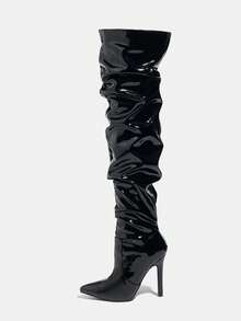 Women's Pointed Toe Side Zipper Stiletto Heel Autumn/Winter Boots, Sexy Nightclub Legging Boots, Over-The-Knee Boots, Leather/Patent Leather Black Boots,High Heels - Black - View 4