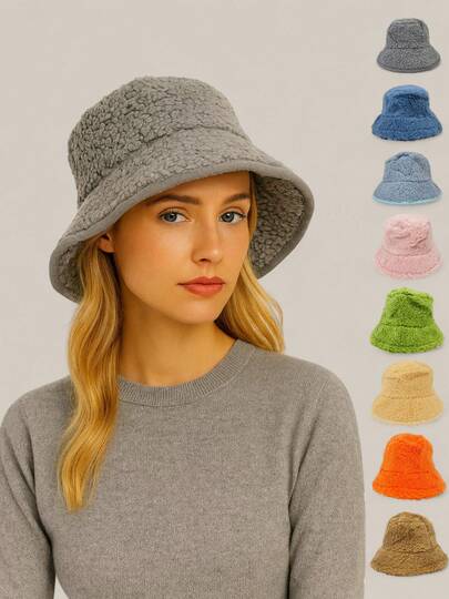 1 Piece Casual Warm Versatile Fluffy Bucket Hat Winter Autumn Outfits. Autumn Winter Bucket Hat, Simple Solid Color Wool Hat, Fashion Women's Hat, People's Day Gift, Winter Outfits.