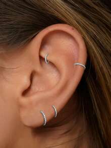 EleRunis 1pc 925 Sterling Silver Hypoallergenic Classic Double-Layer Cubic Zirconia 6/8/10mm Hoop Earrings, 18K Gold Plated Mini Cartilage Earrings, Suitable For Women's Daily Wear