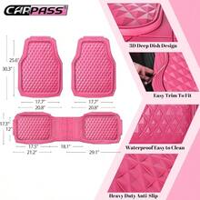 CAR PASS Heavy Duty Rubber Pink Car Floor Mats Deep Dish AllWeather Full Set Durable AntiSlip 3D Rhombus Waterproof Trim To Fit Liner Universal Fit Automotive Sedan SUV Truck 3 Pcs Hot Pink - 熱粉紅色 - 查看 3