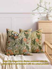 1/2 Pieces, Pastoral Floral Style Beige Decorative Square Pillowcase, Suitable For All Seasons, Available In A Variety Of Colors And Sizes, High-Density Multi-Color Jacquard Fabric Pillowcase, No Pillow Core, Zipper Closure, Suitable For Holiday Parties,Sofa Cushion Covers, Beds, Living Rooms, Offices, Cars And As Gifts.