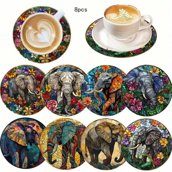 8-Piece Butterfly-Themed Round Wooden Coasters, Made From Synthetic Wood, Are The Perfect Gift For Christmas And Valentine's Day. This Kitchen Accessory Set Is Ideal For Holiday Home Decor And Tableware Pairings, Suitable For Coffee Tables, Apartments, And Bars, And Can Hold Glasses And Beer Mugs.