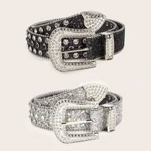 2 件套女士西部风格水钻腰带，适合女牛仔、学校