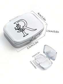 Cutie de pastile pătrată cu model floral negru, 2 compartimente portabile pentru pastile, mini cutie de depozitare metalică, cutie portabilă pentru bijuterii și pastile, cadou creativ personalizat cu identificare a numelui, potrivită pentru călătorii, activități în aer liber, genți, buzunare, utilizată pentru cadouri de nuntă, cadouri și decorațiuni pentru recepție, cutie de depozitare decorativă pentru călătorii cu design unic (litere inițiale A-Z), organizator de medicamente pentru călătorii în aer liber, articole esențiale, trusă de prim ajutor