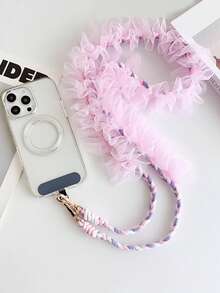 1 pieza Cordón de teléfono de encaje negro, nueva correa colgante transversal, estiloso halter para mujeres, cadena colgante para viajes al aire libre, correa para el hombro larga con almohadilla