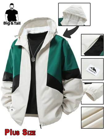 Skarvjacka Herr Plus Size Huva Vår- och Höstkappa Löstäckande Kläder För Uteliv, Hemma, Vardagsfritid