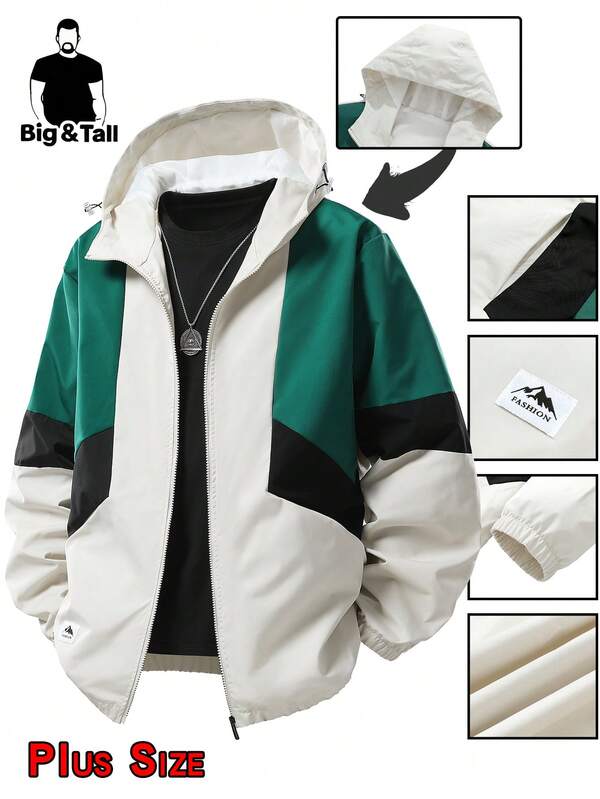 Jaqueta Recortada Masculina Plus Size, Casaco com Capuz para Primavera e Outono, Roupas Soltas para Sair, Casa, Lazer Diário