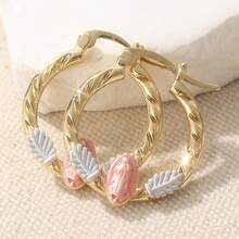 Elegant Jewelry Accessories, Chic Round Earrings, Tri-Color Pattern Hoop Earrings, Perfect Holiday Gift For Women