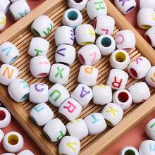 100Pcs Large Hole Acrylic Barrel Shaped Letter Beads 8 * 9mm For DIY Jewelry Making - White Base With Multicolor Letter Beads, Perfect For Bracelets, Necklaces & Craft Projects - 100 - Xem 5