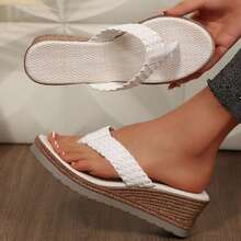 Womens Slides Summer Sandals Braided Flip Flops Open Toe - trắng - Xem 5