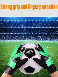 1 Pair Kids Goalkeeper Gloves, 6-10Y/8-12Y/12-16Y, Football Goalie Gloves With Double Wrist Protection And Non-Slip Durable Latex Material, Prevent Injury, Suitable For Children, Boys, Youth Soccer Goalkeeper Gloves With Strong Grip - Green - View 4