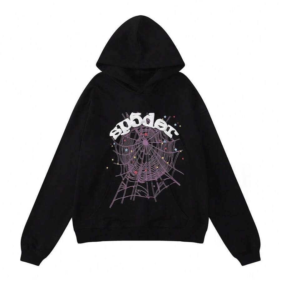 2025 New Sp5der Creative Long Sleeve, Spider Web Graphic Hoodies, Men And Women Couples Long-Sleeved Black T-Shirt - 黑色6 - 查看 1