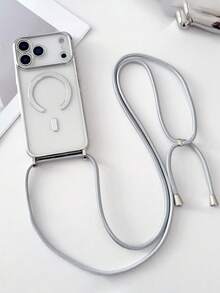 奢华斜挎项链挂绳电镀透明手机壳适用于 17Air 16E 16 15 14 13 12 Pro Max 11 亮面磁吸无线充电保护套 - 銀色 - 查看 4