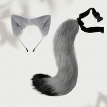 2 件套角色扮演猫耳头带和尾巴组合，手工制作的可爱猫咪女孩耳朵发饰和尾巴装饰套装，适合圣诞节、万圣节、猫主题派对、情人节、新年假期派对、爱猫人士礼物