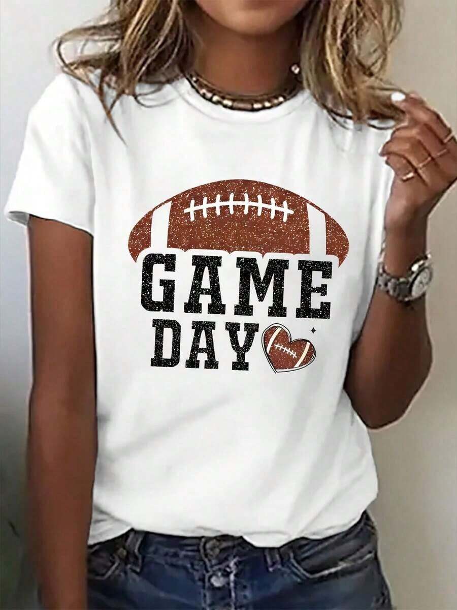 Women's Casual Football Graphic Tee - Short Sleeve, Crew Neck, Breathable Cotton Summer Top - For Women - Perfect For Casual Wear, Sports & Everyday Activities - Great Gift For Football Fans2025 - 白色 - 查看 1