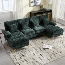 Modern Large Chenille U-Shape Sectional Sofa With Double Reclining Seats For Living Room Bedroom Office Apartment Villa Living Room Home By The Fireplace, Emerald - Ngọc lục bảo + Nhung + 4 chỗ ngồi + Xốp - Xem 9