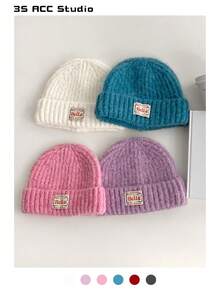 Colorful Polka Dot Knitted Hat For Women, Autumn/Winter Ear Protection Warm Beanie Cap, Maillard Headwear, Suitable For Casual Outfit