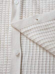 Men's Casual Loose Simple Elegant Korean Style Versatile Commuting Solid Color Jacquard Polo Collar Button Front Cardigan Knit Sweater Jacket, Autumn/Winter