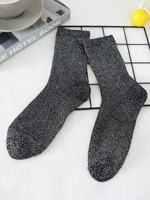 5 pares de calcetines de mujer para otoño/invierno, tonos de color oscuro, calcetines de media caña con hilo plateado sexy, estilo europeo y americano