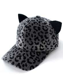 Gorra de béisbol con estampado de leopardo vintage para mujer, gorra con cierre a presión de felpa cálida, estilo coreano versátil para protección solar, otoño/invierno