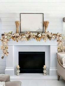 1pc-Fall Maple Leaves Garland, 5. 6Ft Artificial Maple Leaf Autumn Garland Hanging Fall Vines Table Decorations -Durable Reusable For Thanksgiving Home Party Fireplace Wedding Dinner Deco, Home Wedding Party,Home Decor,Table Decoration, Front Door Fall Decoration, Indoor And Outdoor Decoration,Fall Decor,Halloween Decoration,Halloween Decor