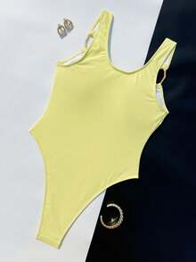 1pc Women's Fashionable Solid Color One-Piece Swimsuit, Summer