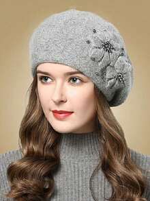 秋冬韩国百搭仿兔毛针织帽女双层加厚保暖护耳贝雷帽新款（注意：可能会掉毛！）